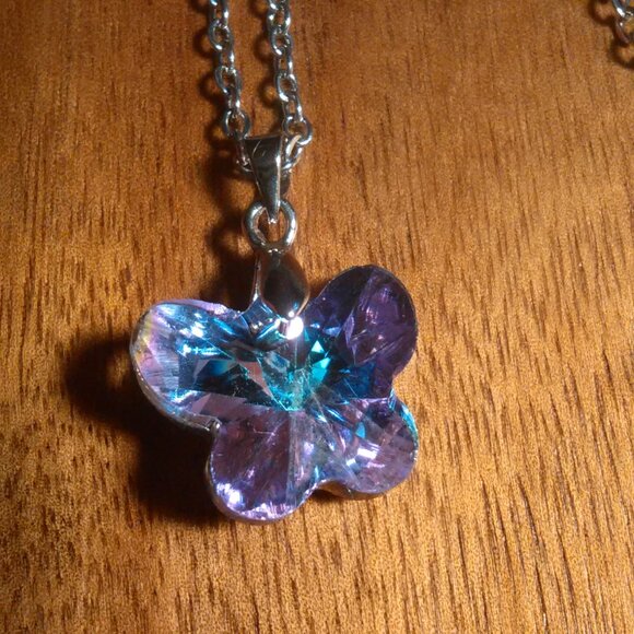Mystic Color Crystal Brass Butterfly Pendant Stainless Steel Necklace - Picture 1 of 12